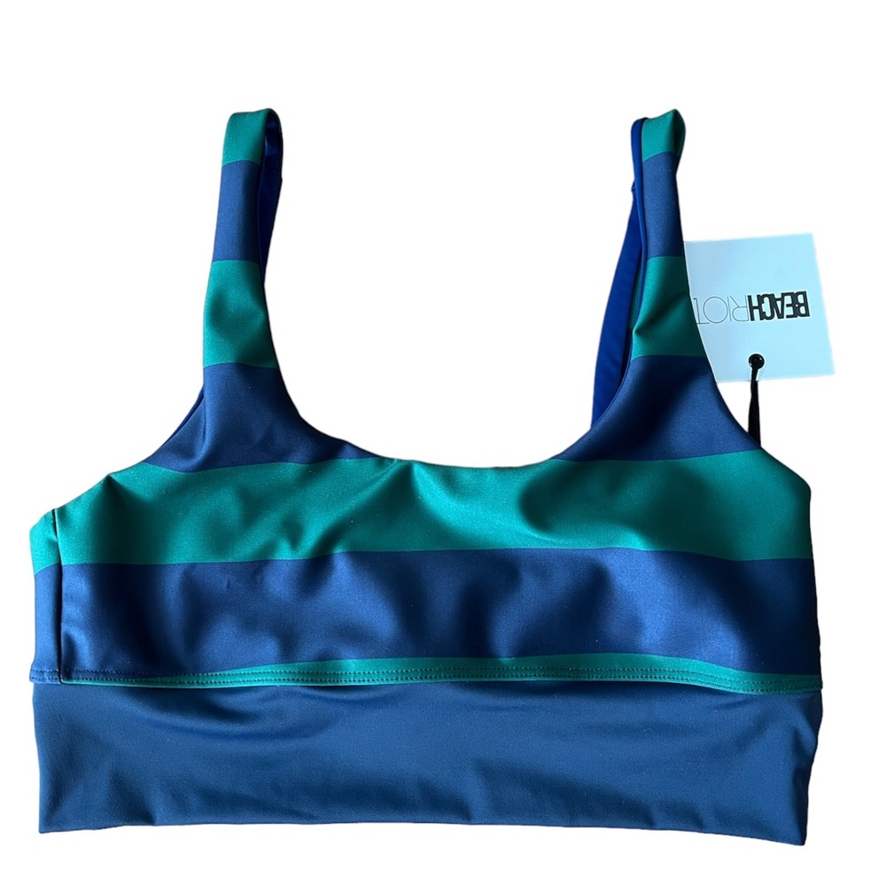 Beach Riot Verdant Rugby Stripe Leah Sports Bra Top Size L